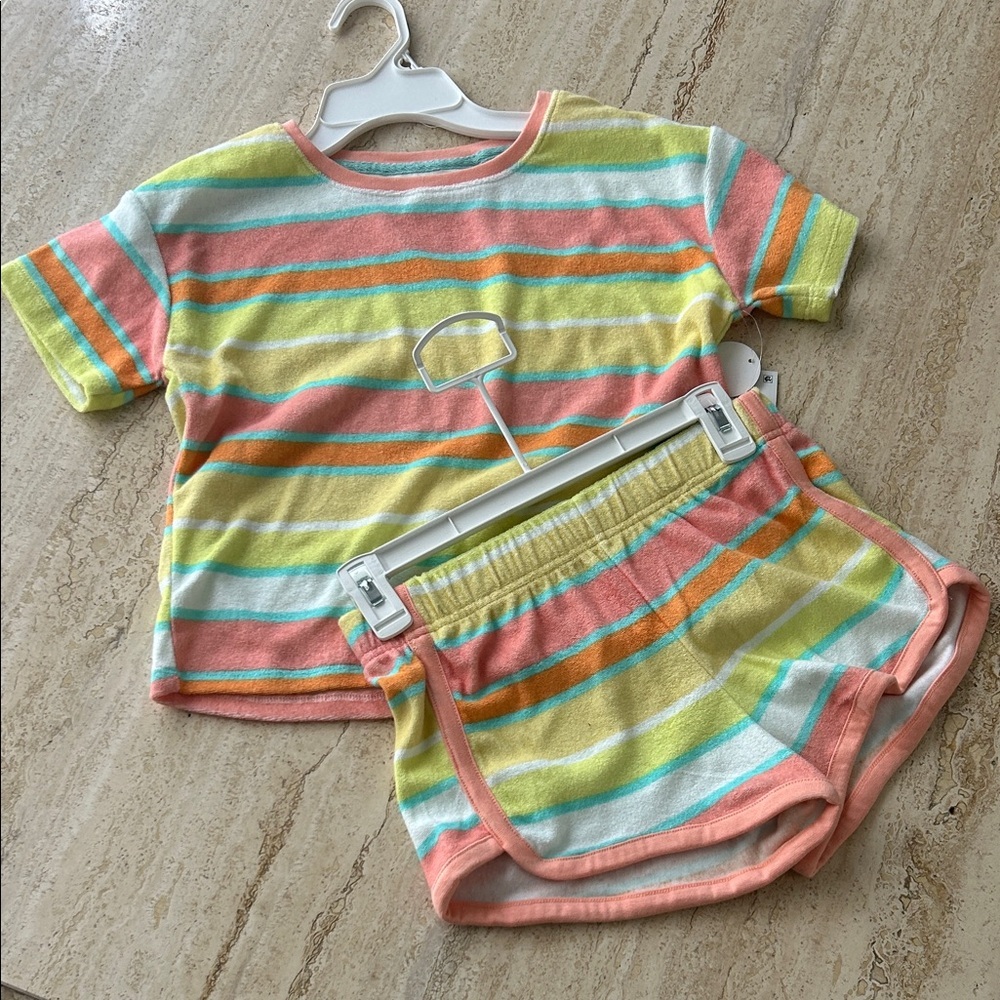 NEW 🆕 Colorful Striped T-Shirt and Swim Cover up Set 10-12 years